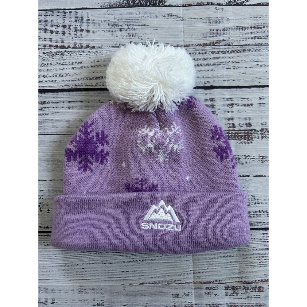 Snozu Beanie Kids Purple Snowflake Fleece Lined Pom‎ Pom Hat 2T/3T
